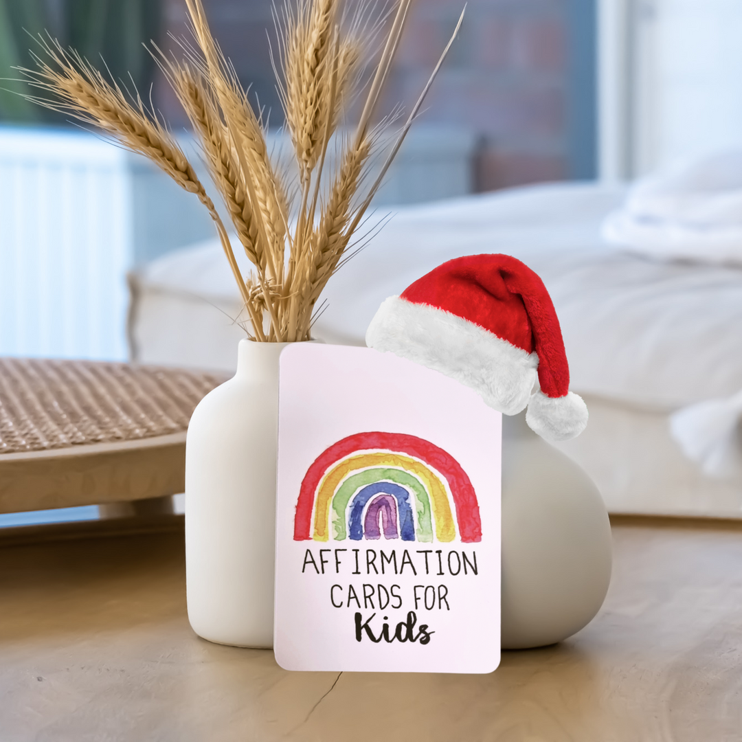 kids' affirmation card with little Santa hat